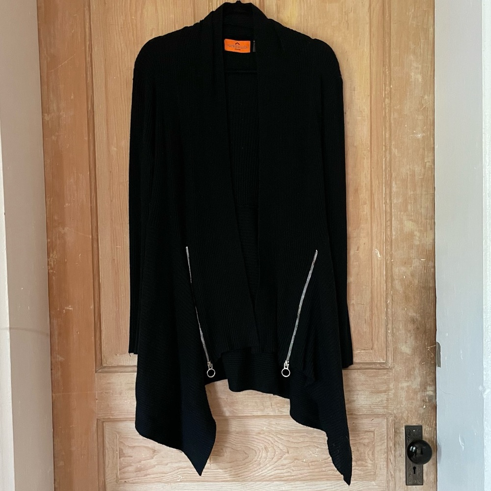 Patrizia Luca Black Ribbed Cardigan with zipper detail. Size XL